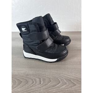 Sorel Whitney II Strap Waterproof Child's Snow Boots- Blk Whi Size 6 EU 23- NWOB